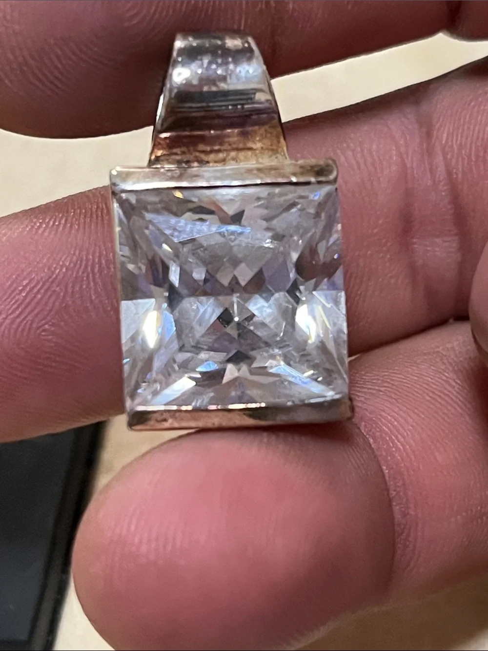 Square Clear Crystal Pendant Necklace in Silver